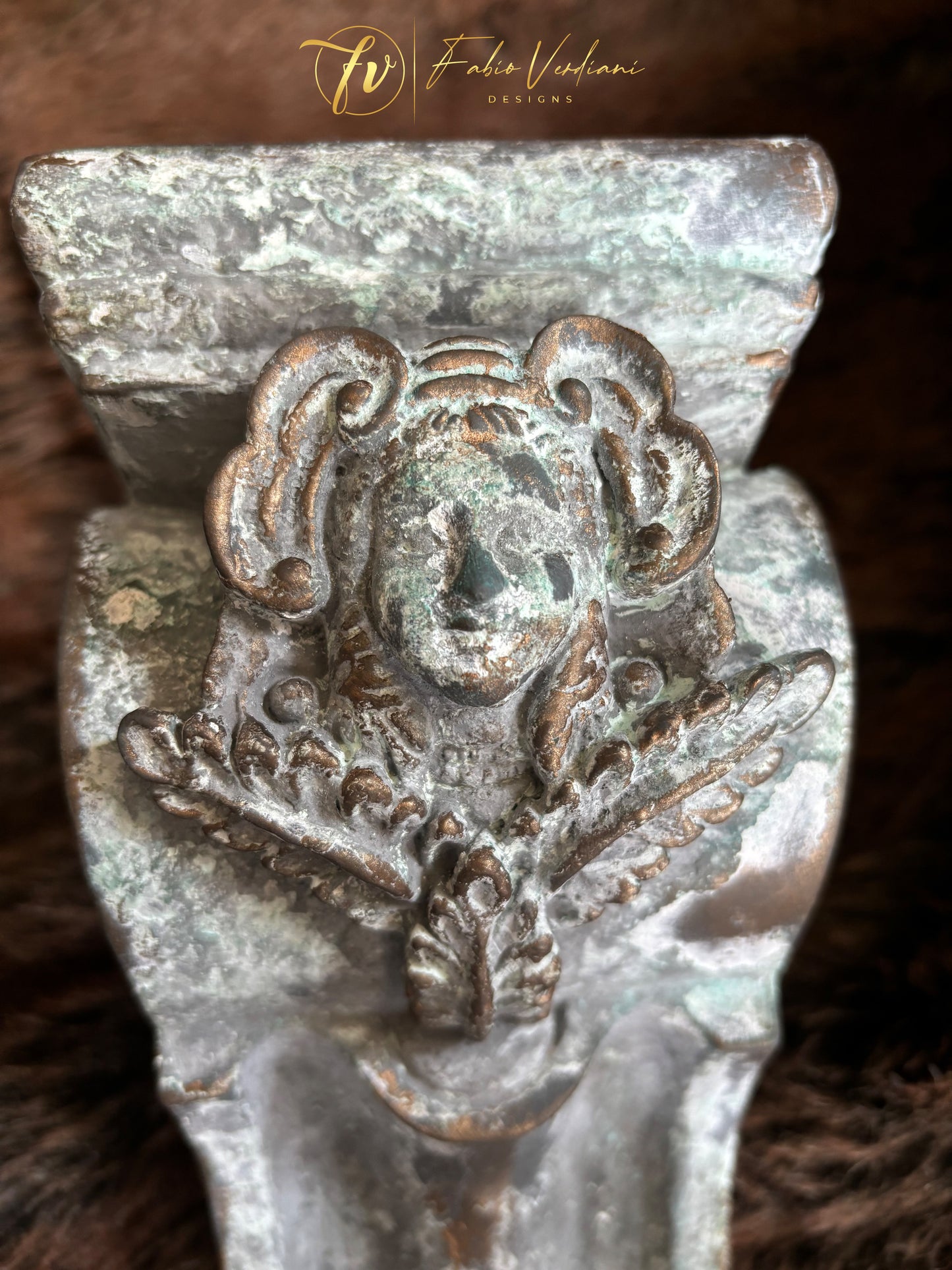 Distressed Verdigris Milk Paint and Bronze Wax Corbel Bookends – Set of 2