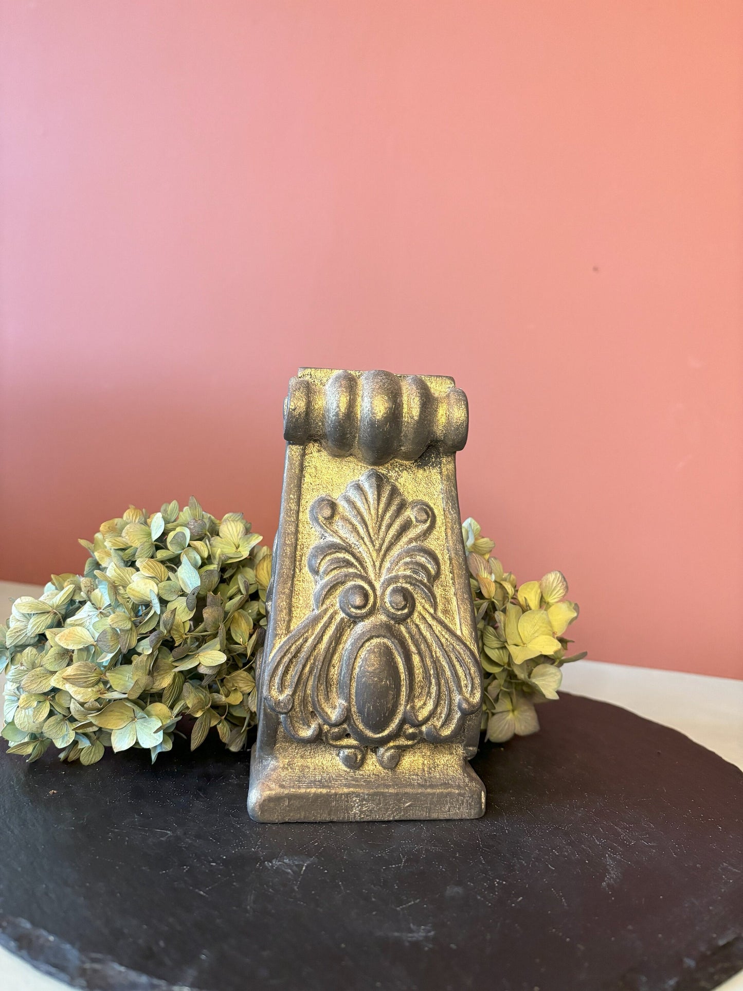 Distressed wood corbel in graphite and gold