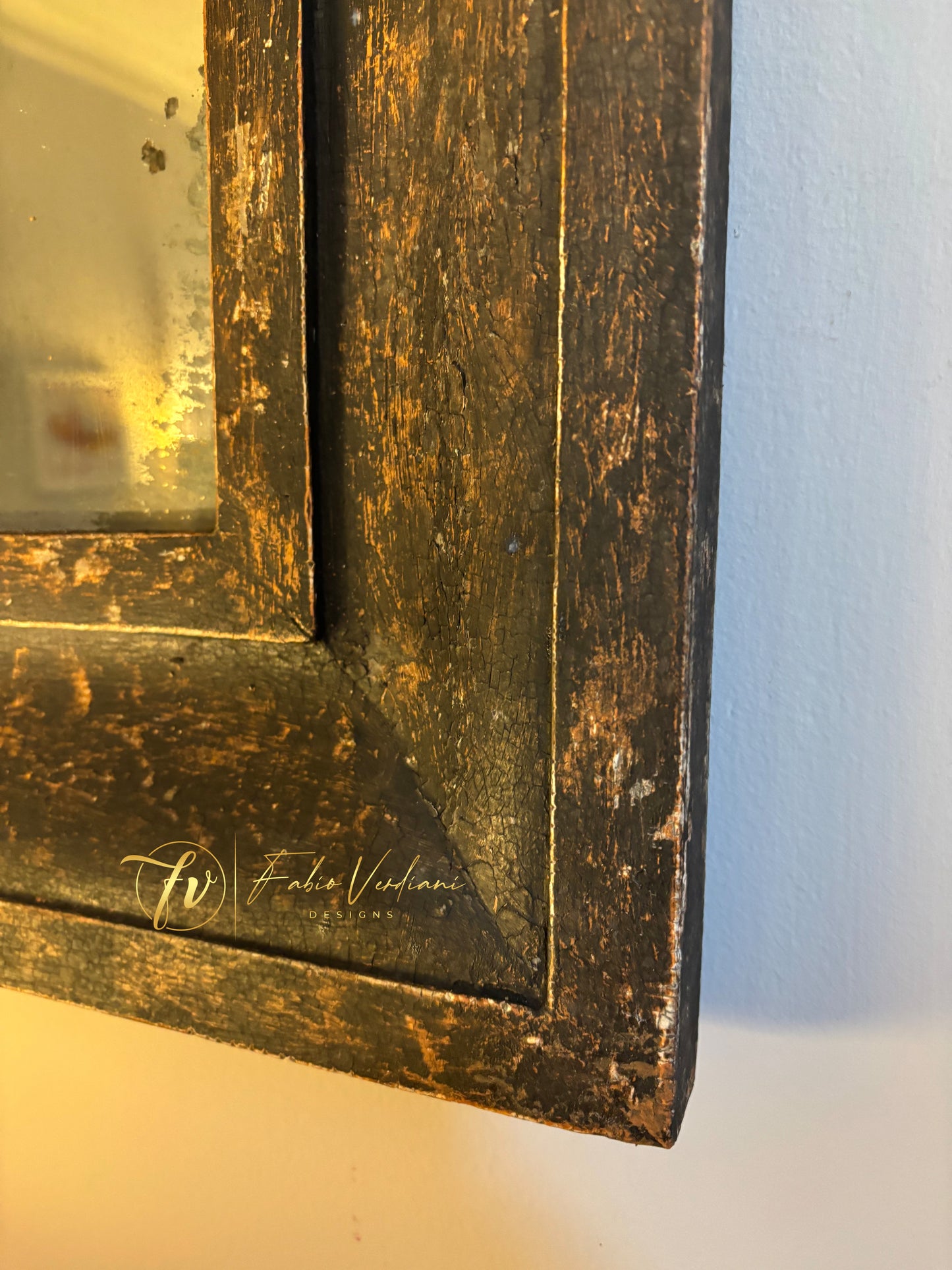 Black and orange distressed rectangular antique mirror  in patina toscana