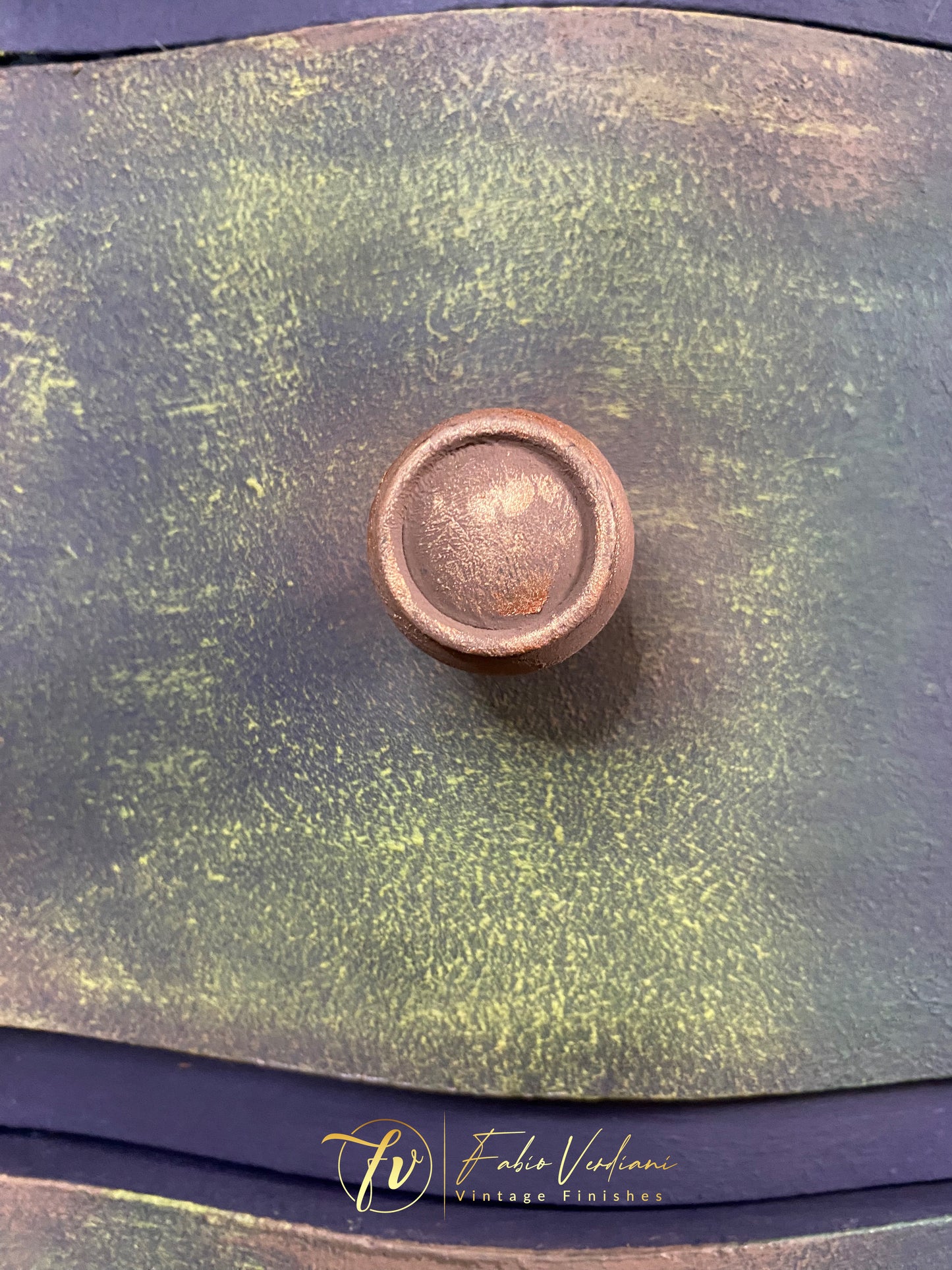 Tall serpentine chest of drawers in purple, light and dark green, chocolate top, ball and claw