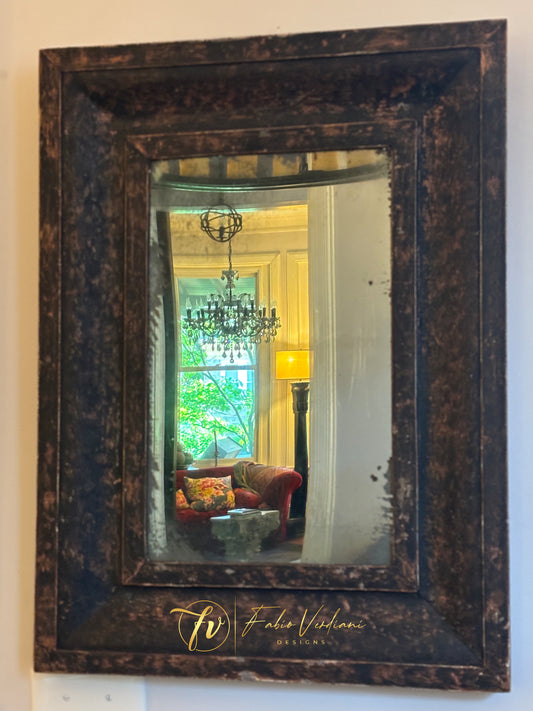 Black and orange distressed rectangular antique mirror  in patina toscana