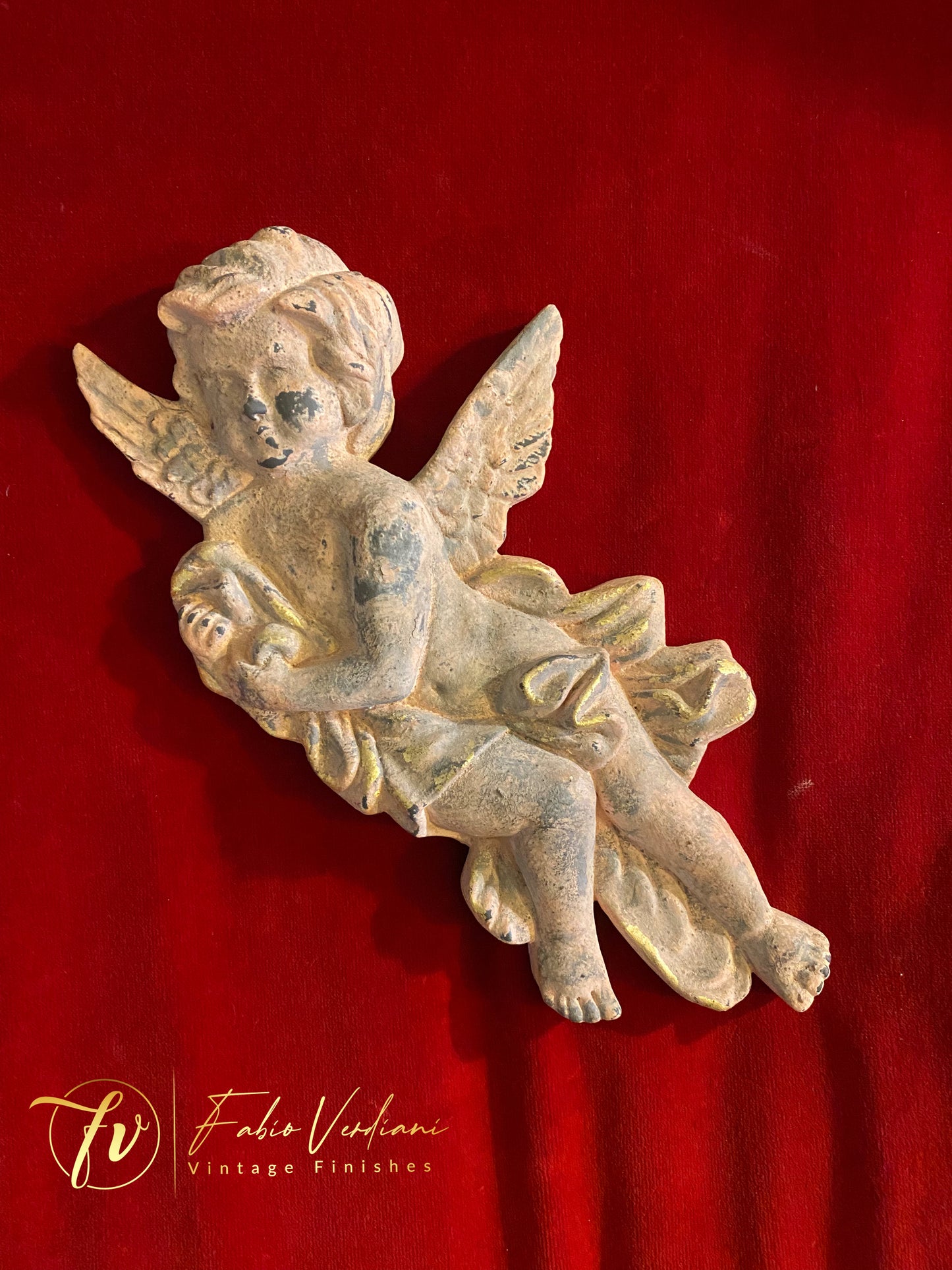 Distressed Rose and Grey Milk Paint Cherub with Gold gilding