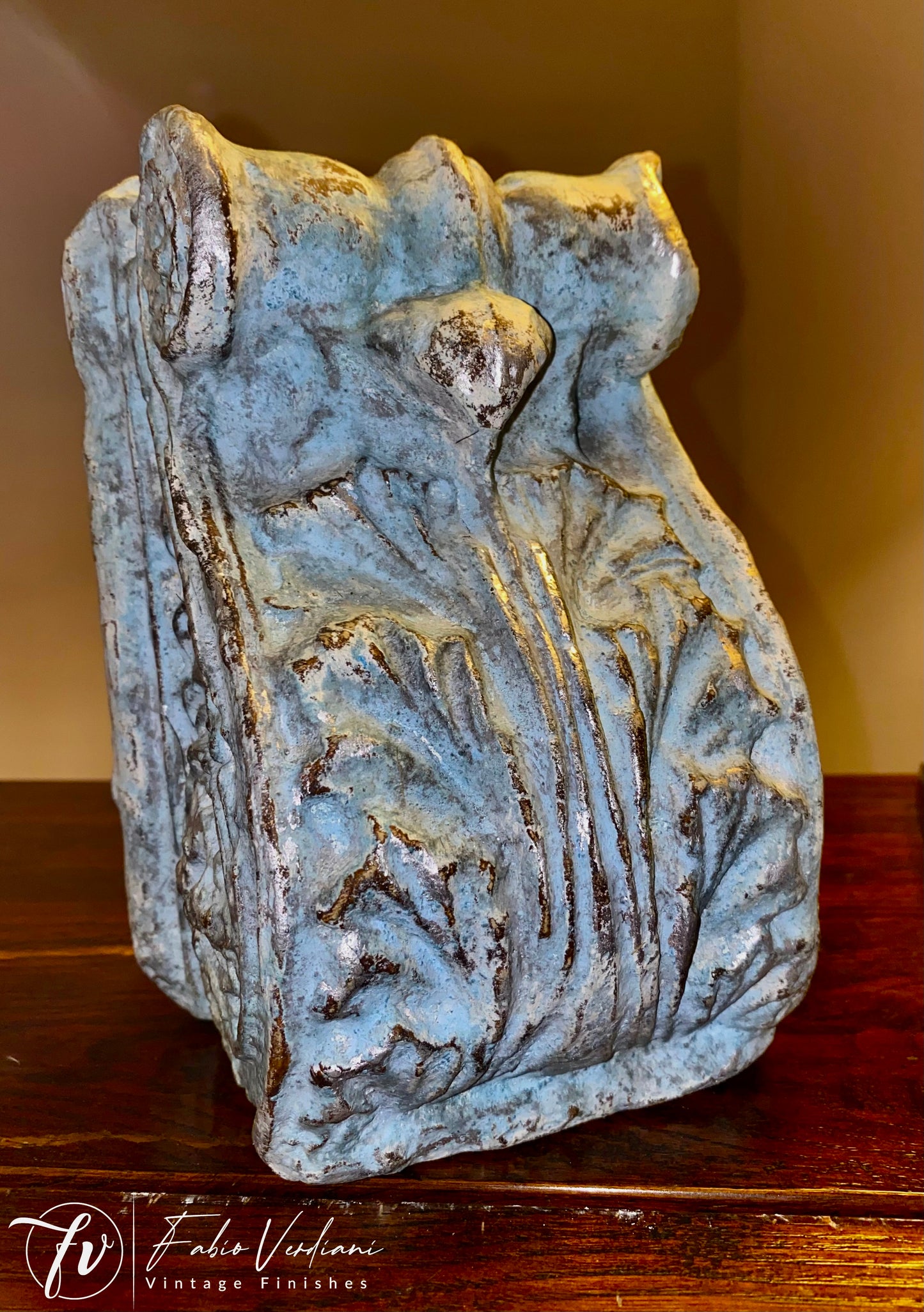 Wood Corbel Bookend, Distressed Amalfi Blue Milk Paint and Silver Wax