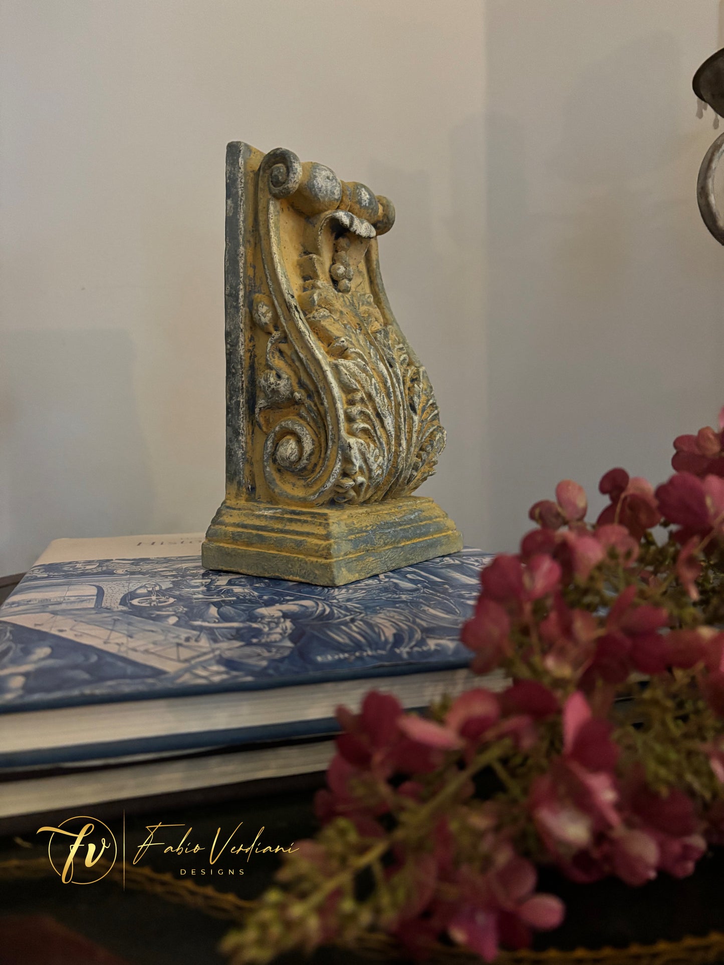 Blue and Mustard Distressed Decorative Corbel