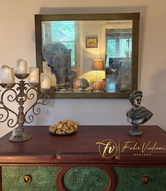 Green and Grey distressed rectangular antique mirror  in patina toscana