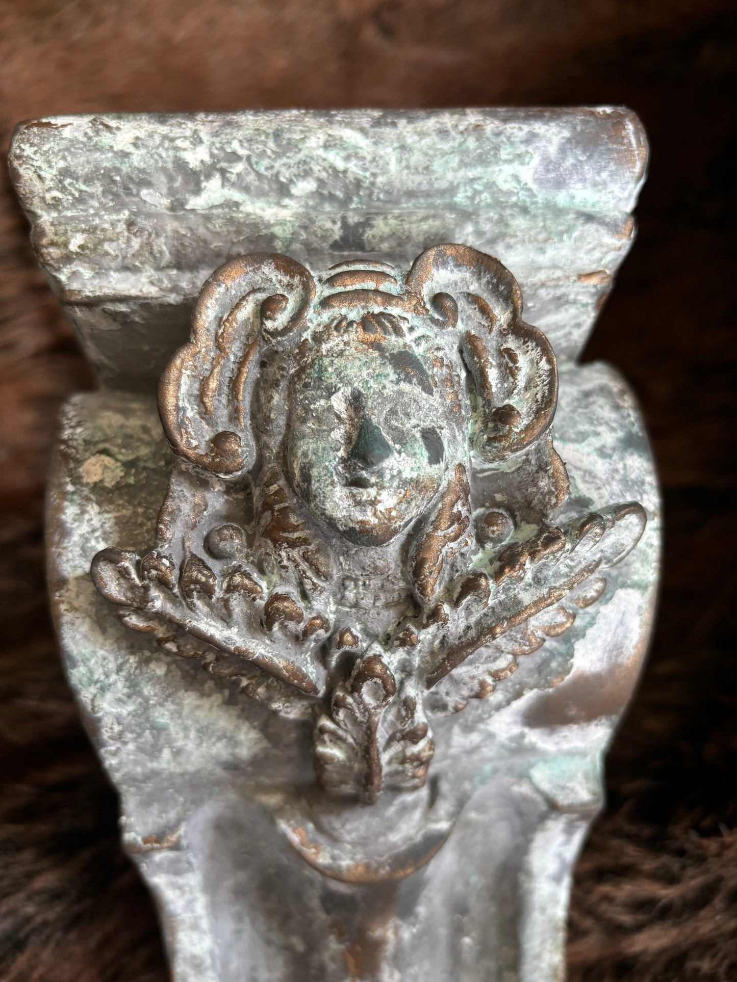 Distressed Verdigris Milk Paint and Bronze Wax Corbel Bookends – Set of 2