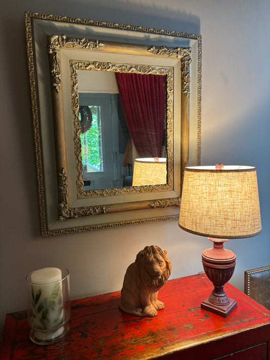 Grey rectangular mirror  with golden decorative molding