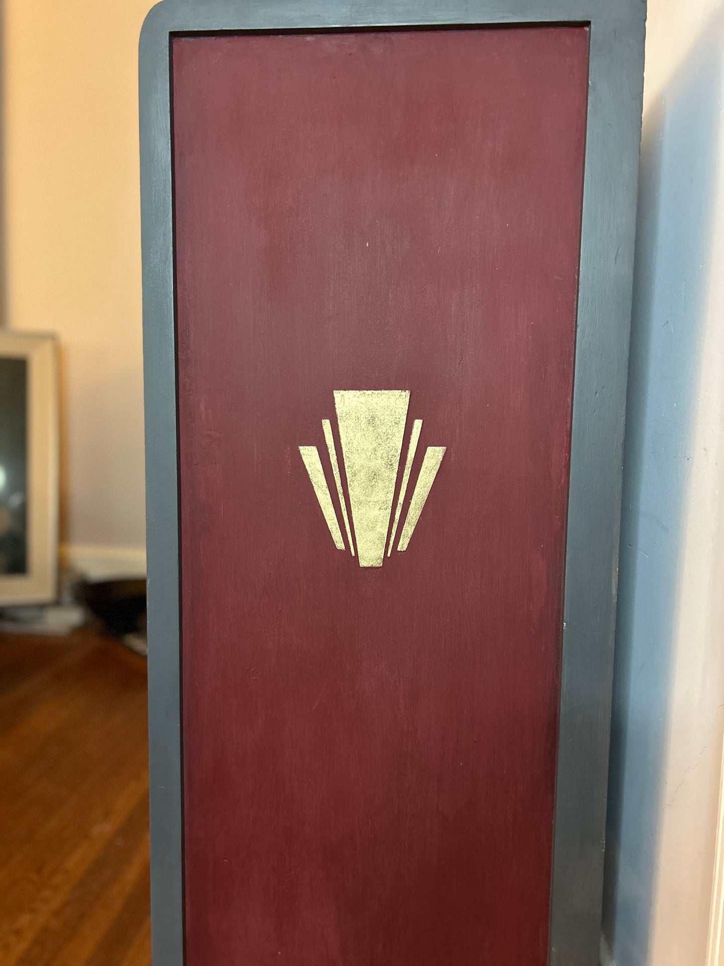 Tall chest of drawers - Art deco waterfall- Burgundy and Metal Gray