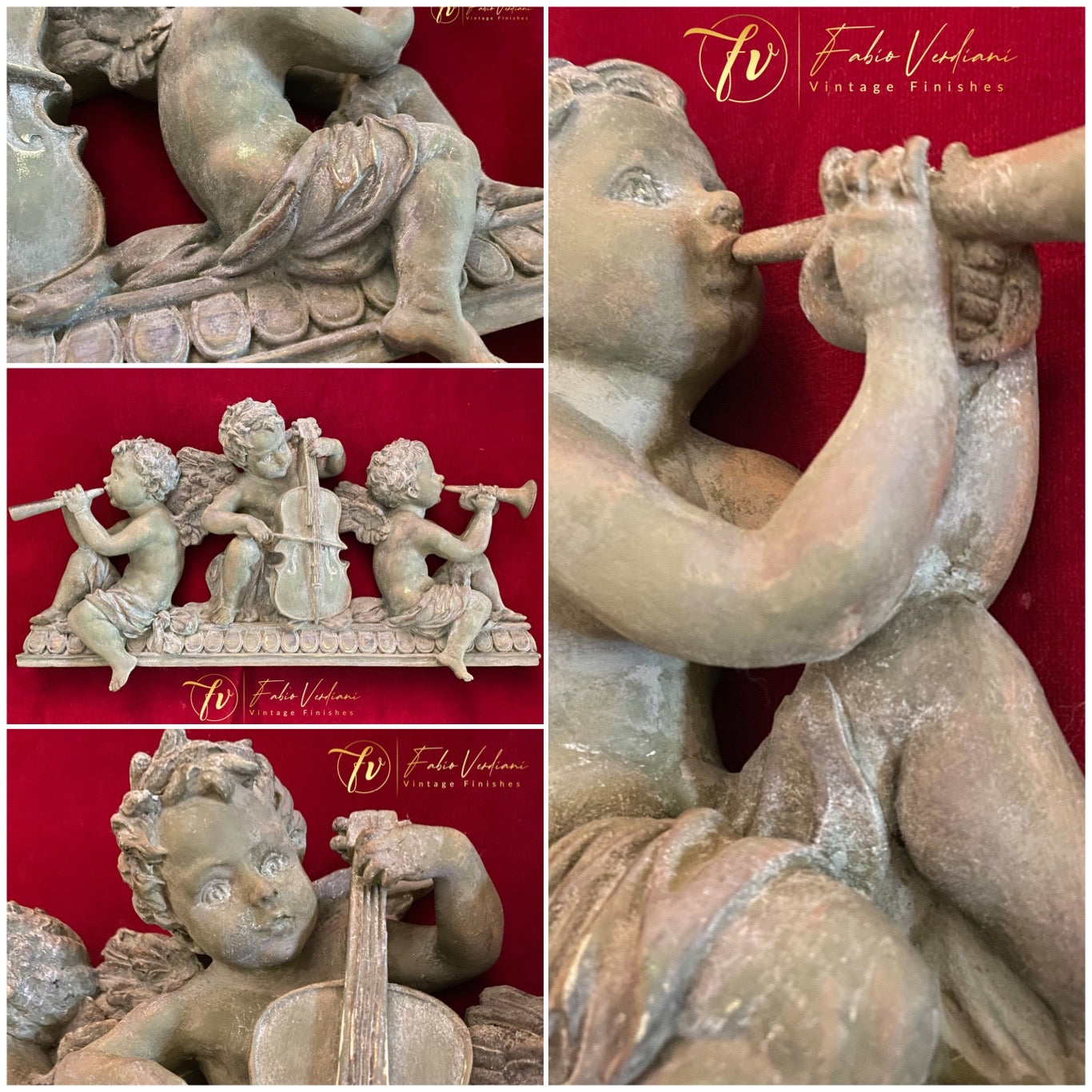 Chalk Paint and Wax Distressed Musical Cherubs Ornament in Annie Sloan Olive and French Linen wash