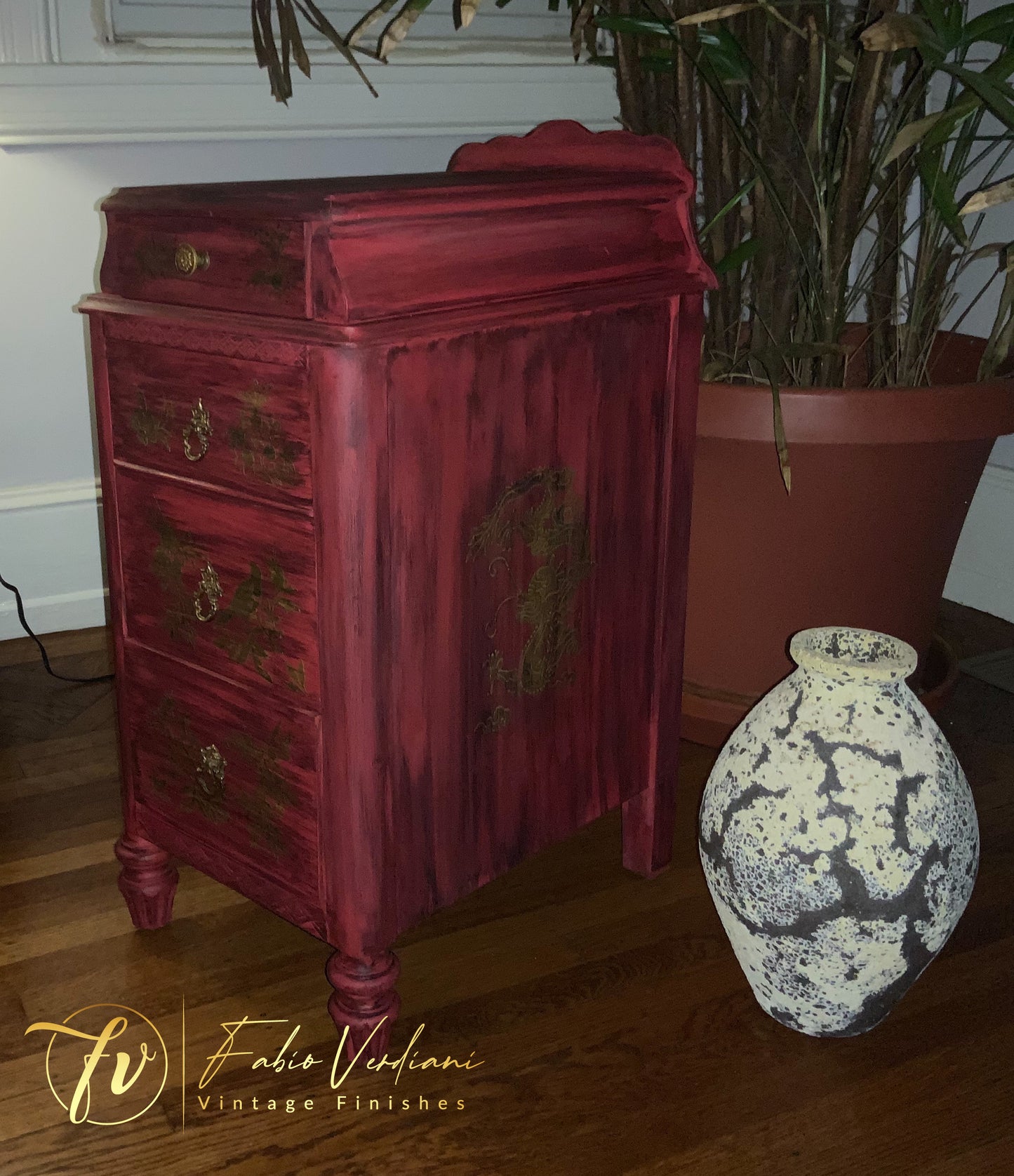 1990s Vintage Chinoiserie Style Nightstand in Annie Sloan Emperor’s Silk, Athenian Black and Gold