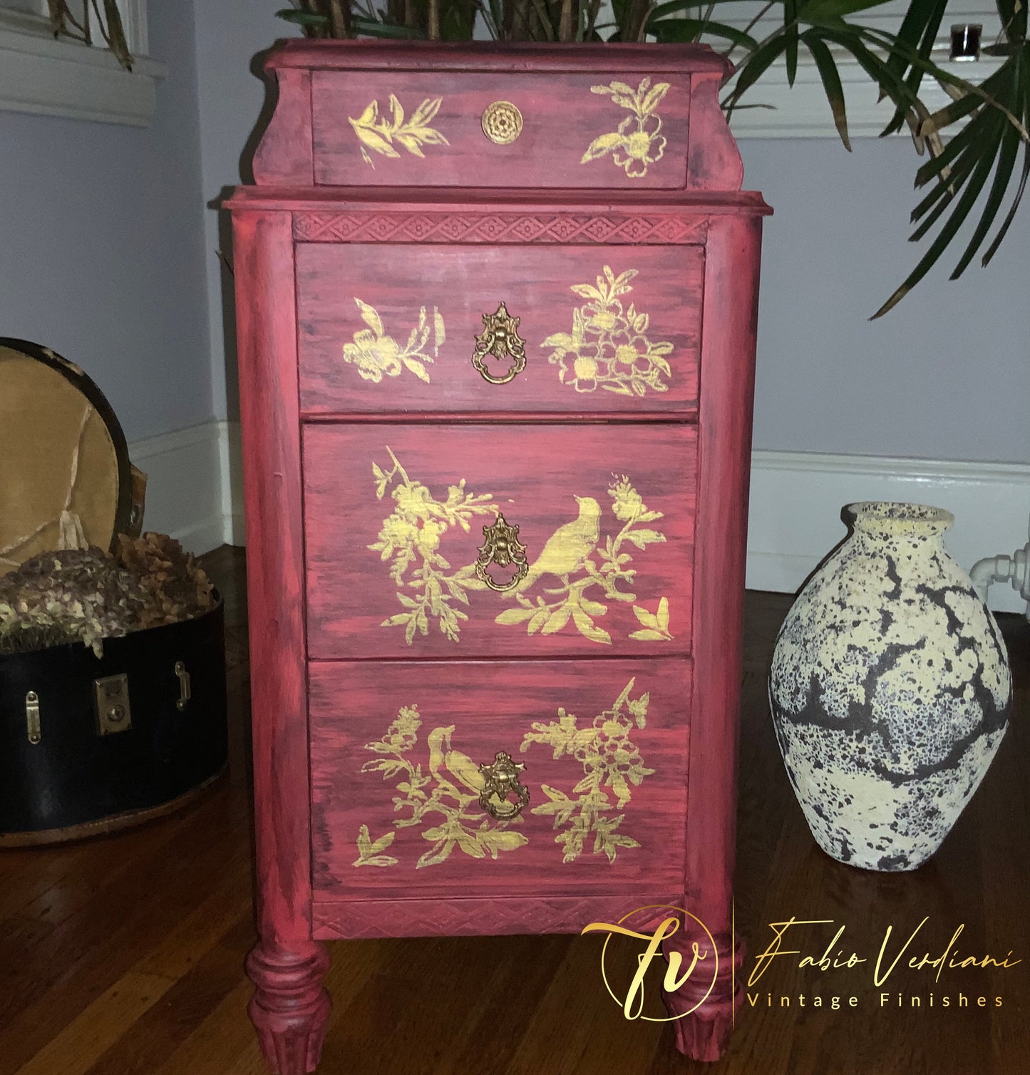1990s Vintage Chinoiserie Style Nightstand in Annie Sloan Emperor’s Silk, Athenian Black and Gold