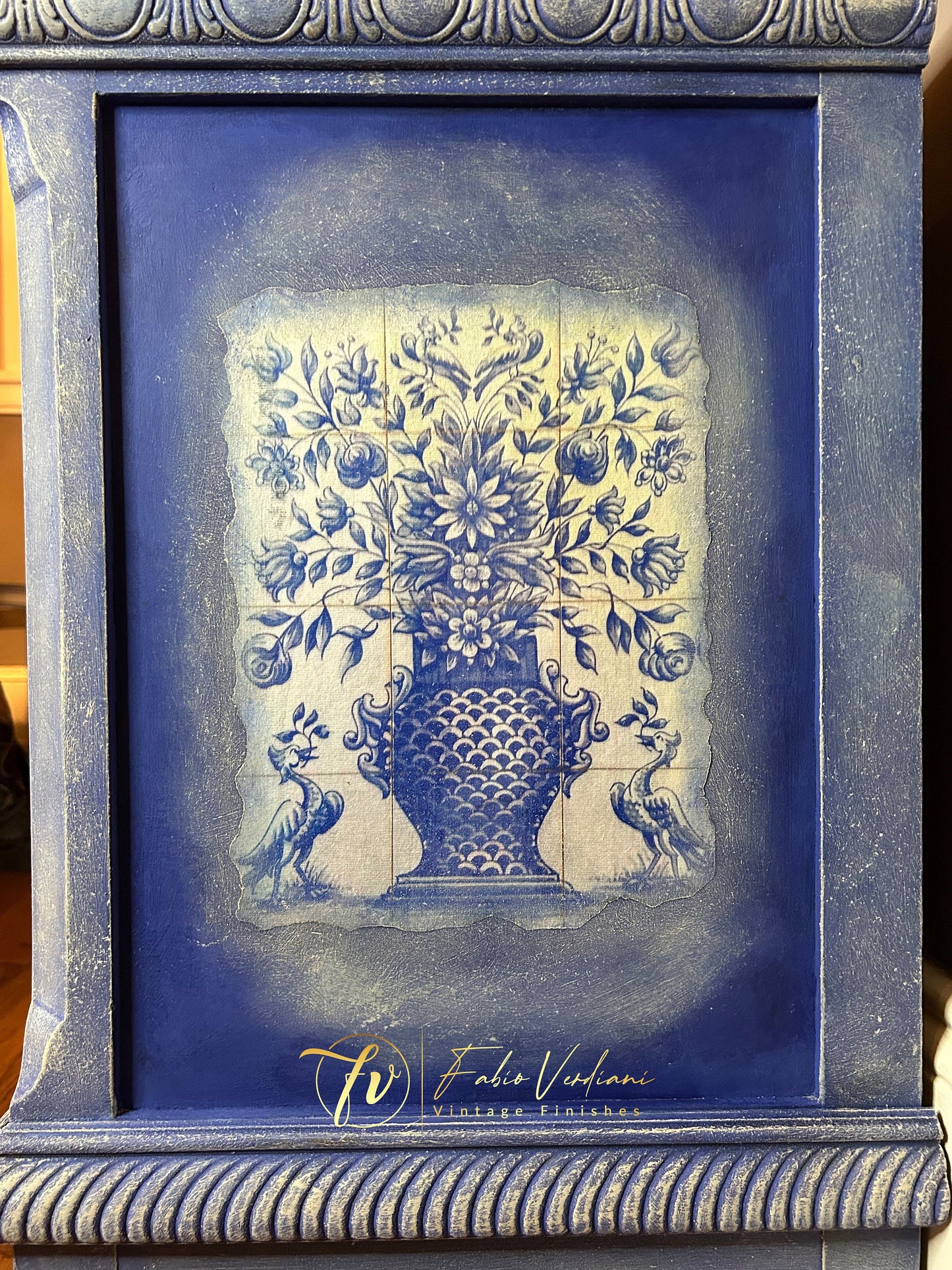 Small Nightstand - Cobalt Blue -  Azulejos Decoupage - thirties style right side