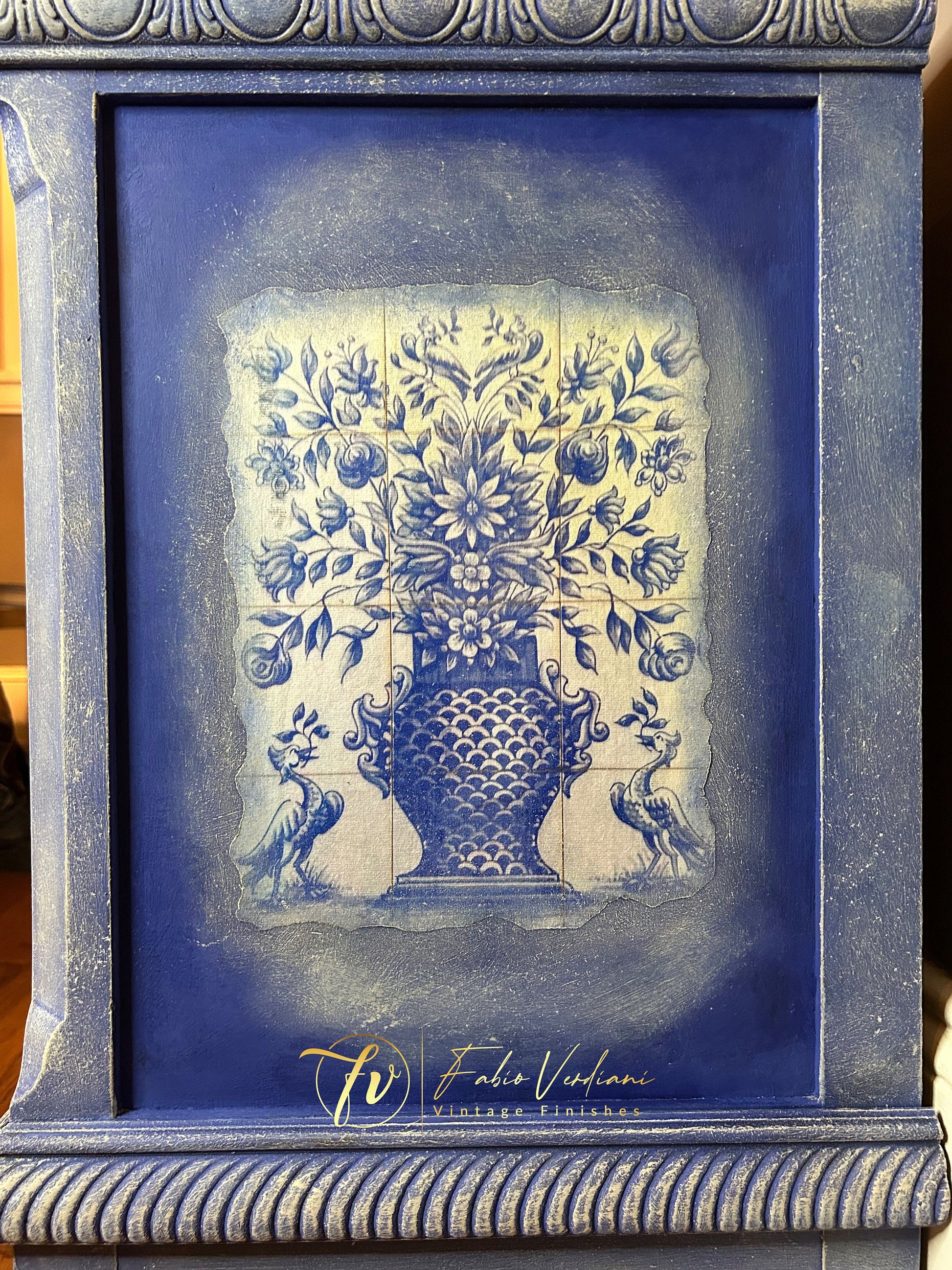 Small Nightstand - Cobalt Blue -  Azulejos Decoupage - thirties style right side