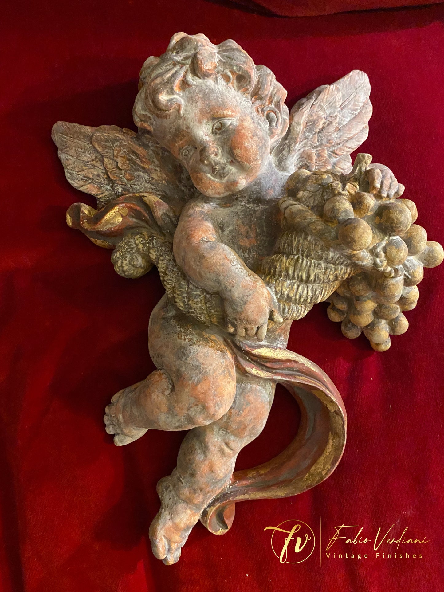 Distressed Milk Paint and Gold Leaf Twin Harvest Cherub Wall Decor