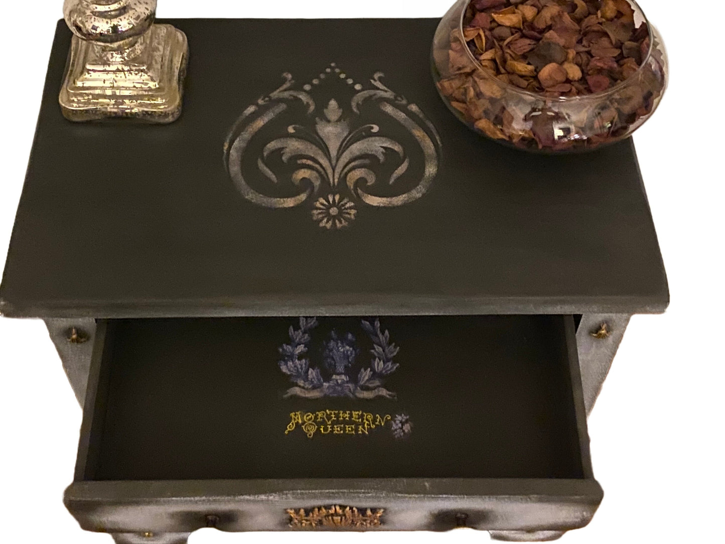 Large Nightstand, Vintage Light Blue and Graphite paint on wood