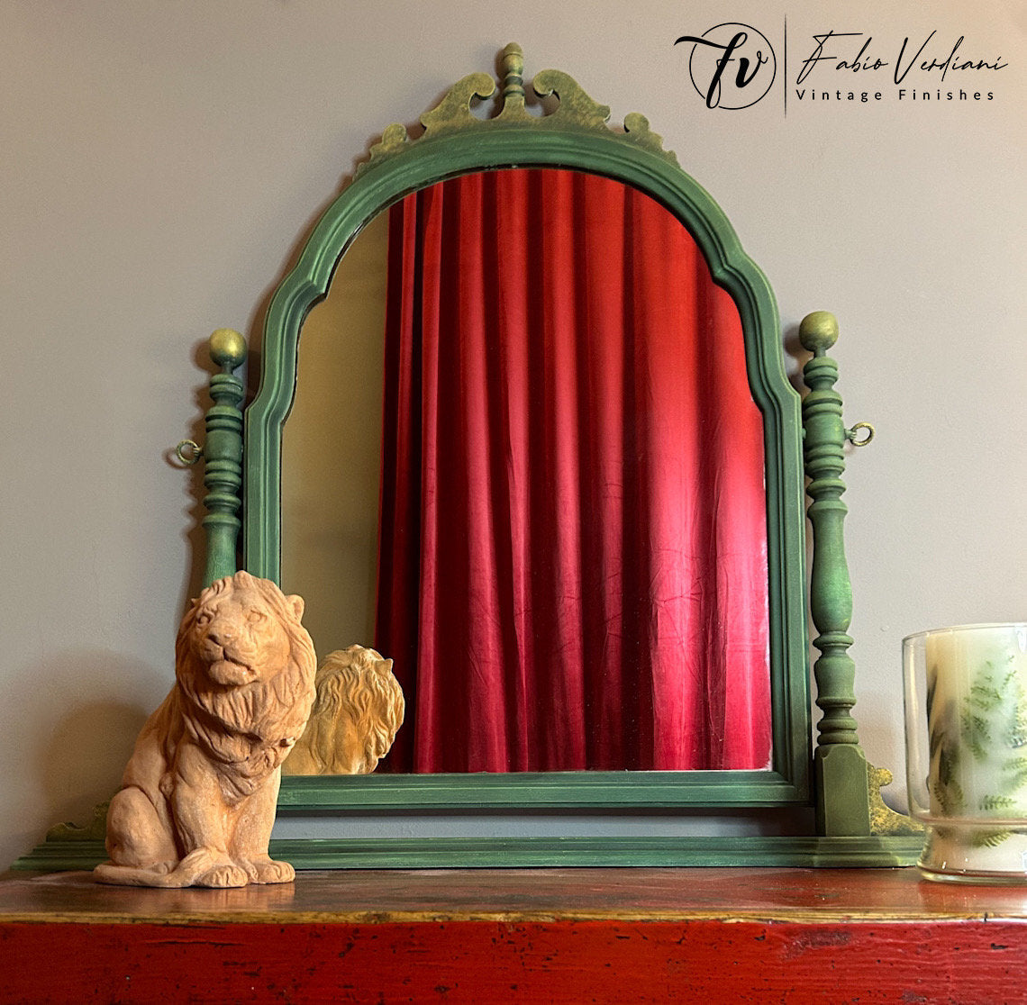 Wooden tilting vintage tabletop mirror - country green  with golden trims