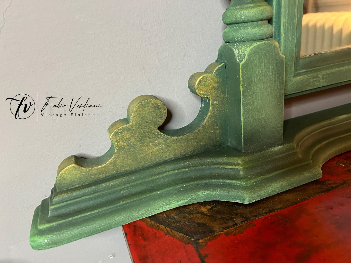 Wooden tilting vintage tabletop mirror - country green  with golden trims