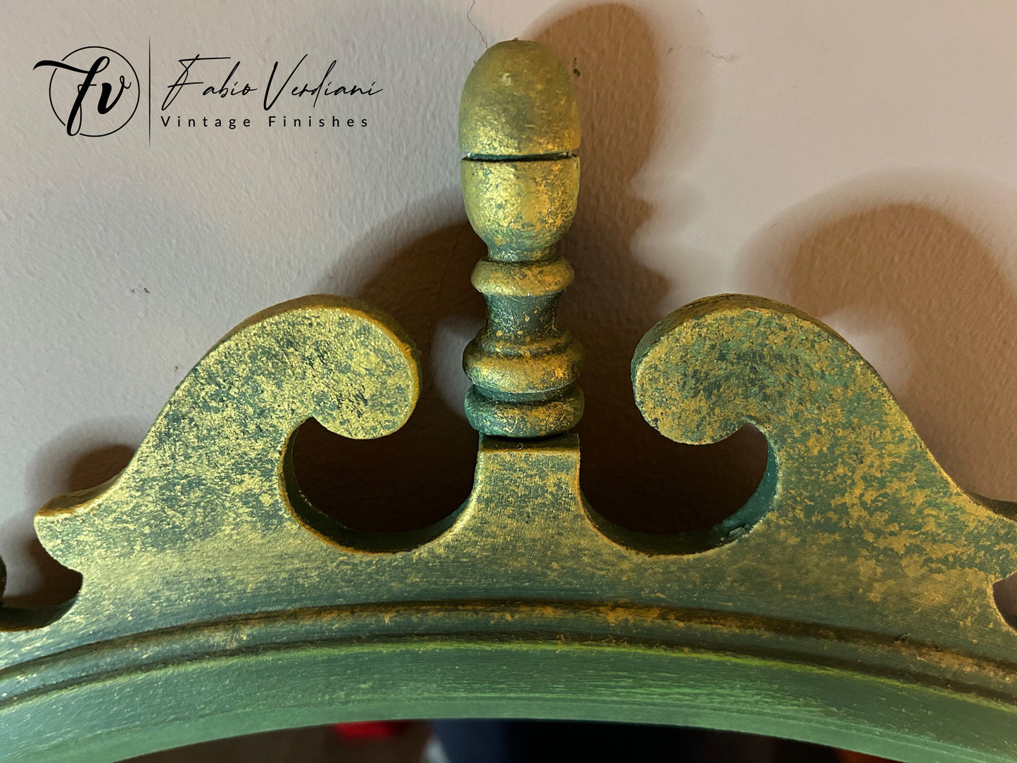 Wooden tilting vintage tabletop mirror - country green  with golden trims