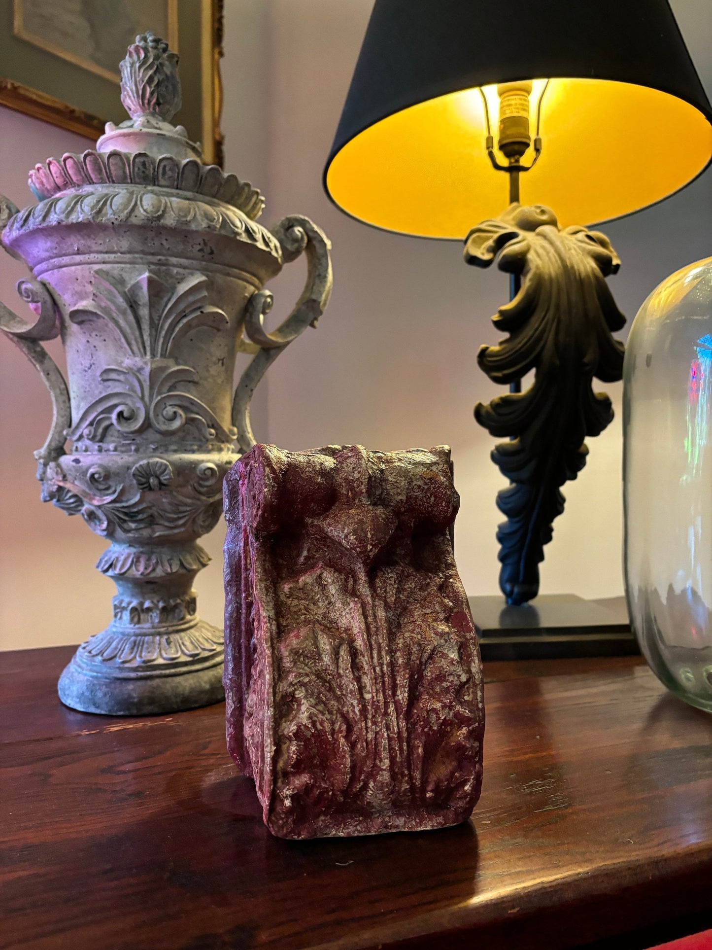 Wood Corbel Bookend, Distressed Patina Burgundy