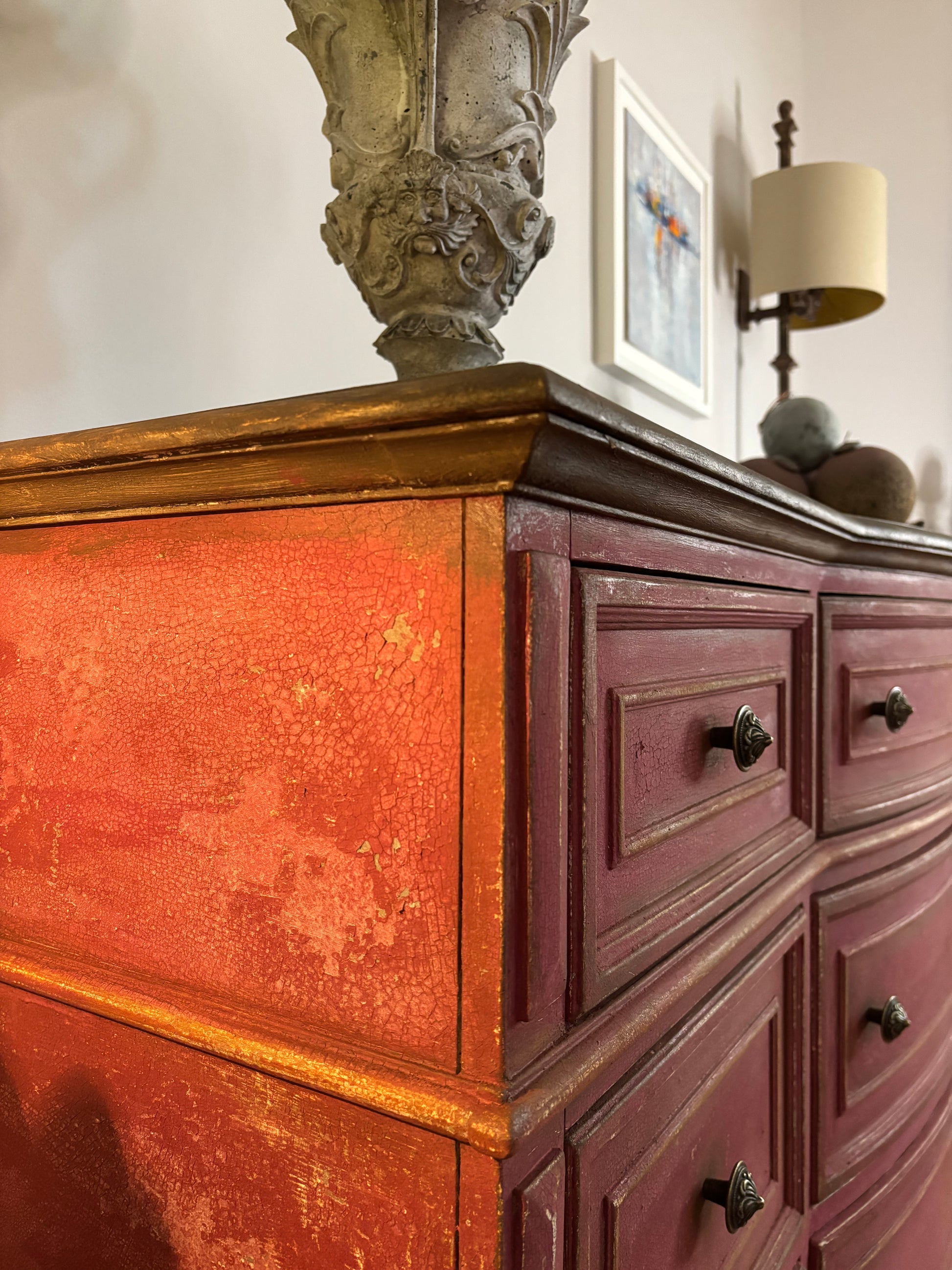 Large Dresser- Burgundy and Dark Brown, distressed, Patina Toscana Fabio Verdiani Designs Large Dresser- Burgundy and Dark Brown, distressed, Patina Toscana Fabio Verdiani Designs