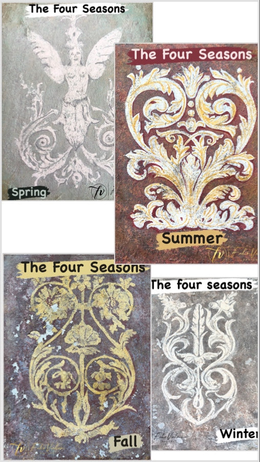 Set of distressed patina hand painted boards (11x14) inspired by The Four Elements - casein on gesso (Copy)