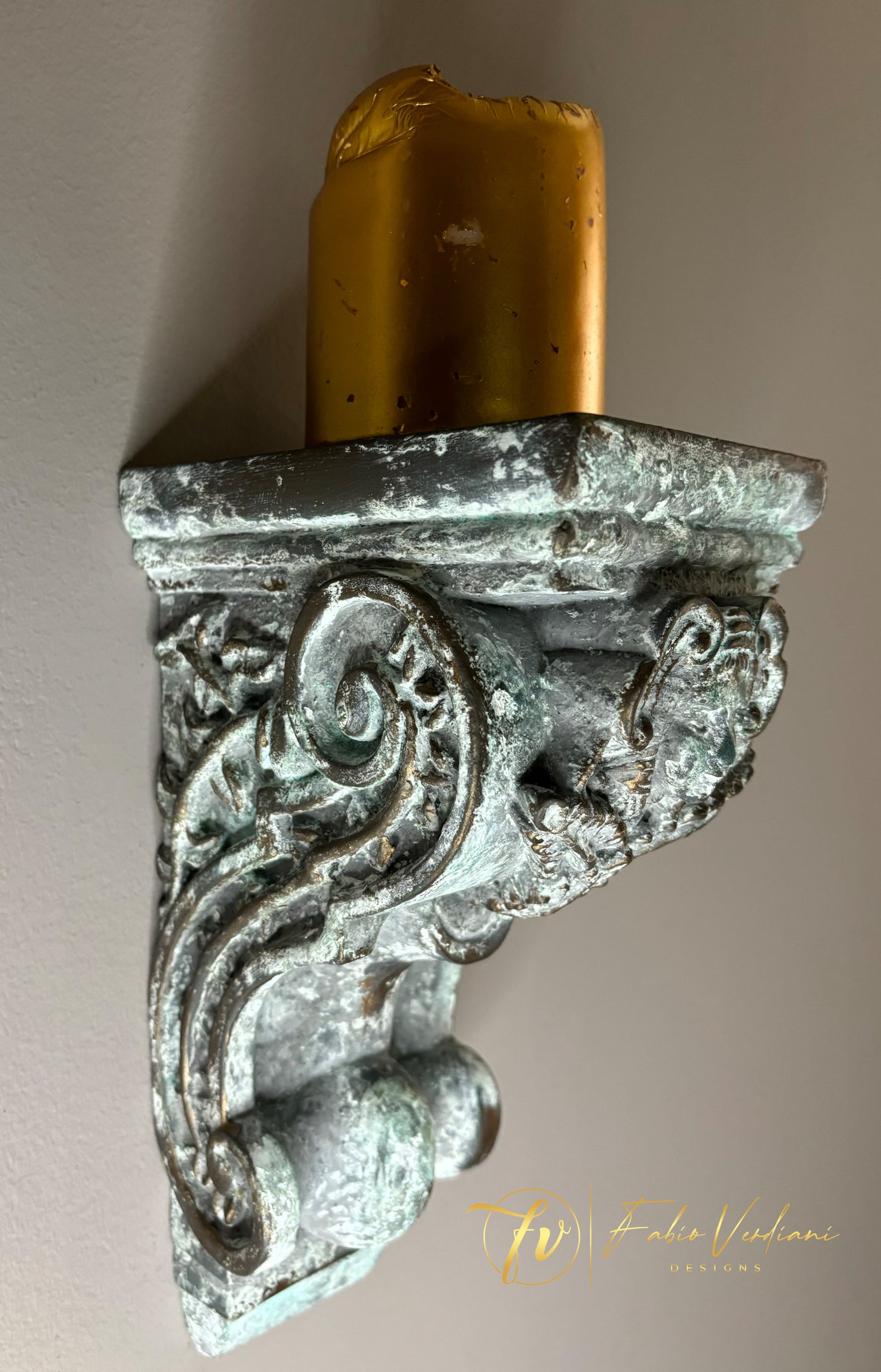 Distressed Verdigris Milk Paint and Bronze Wax Corbel Bookends – Set of 2