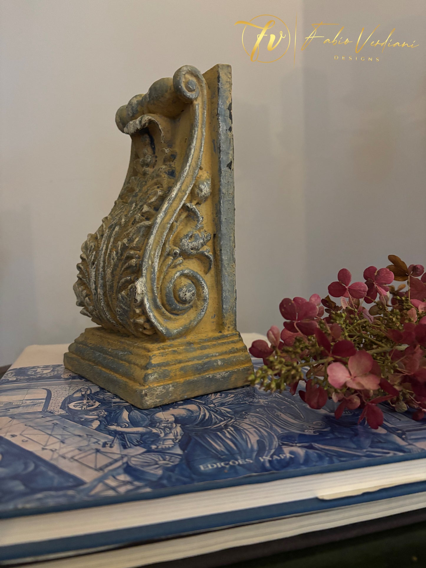Blue and Mustard Distressed Decorative Corbel