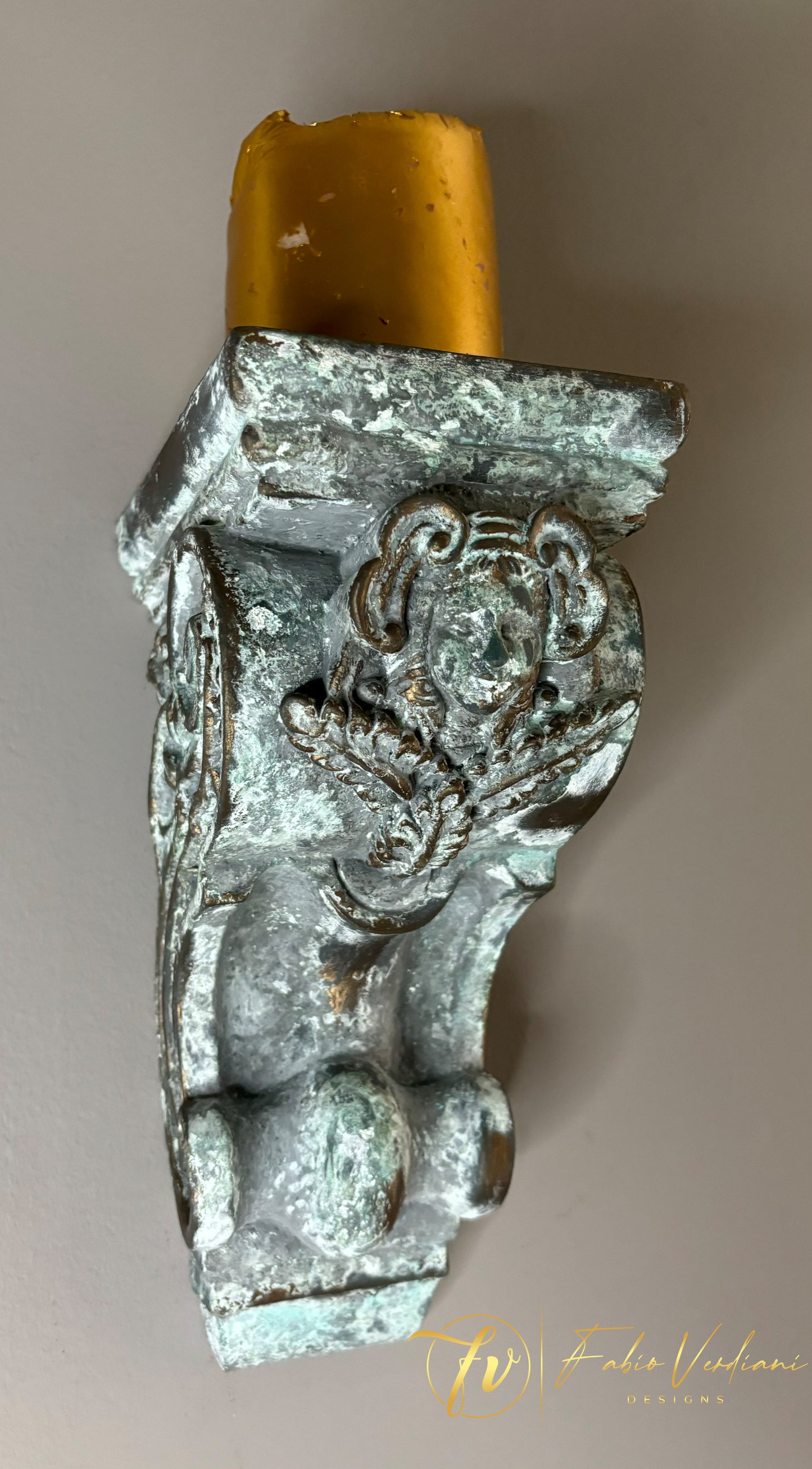 Distressed Verdigris Milk Paint and Bronze Wax Corbel Bookends – Set of 2