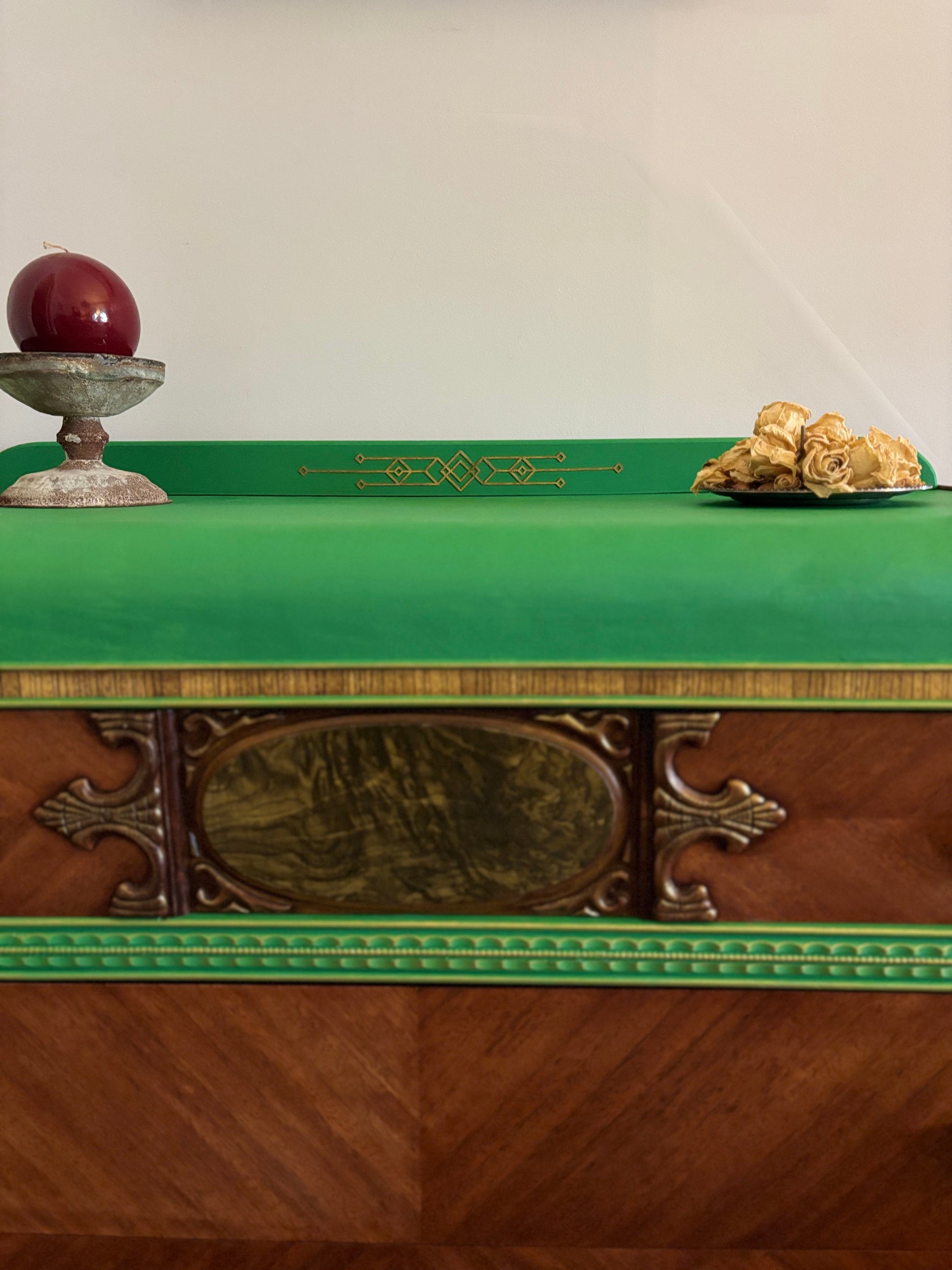 Art deco waterfall dresser - Green Top and Frame and Brown Mahogany Ve Fabio Verdiani Designs Art deco waterfall dresser - Green Top and Frame and Brown Mahogany Ve Fabio Verdiani Designs