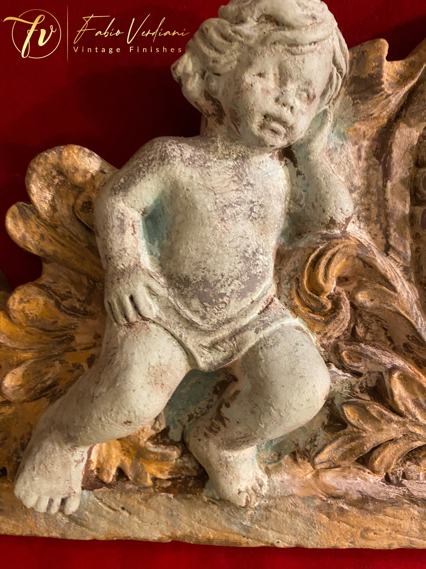 Cherubs Ornament - Distressed Verdigris and Gold Milk Paint