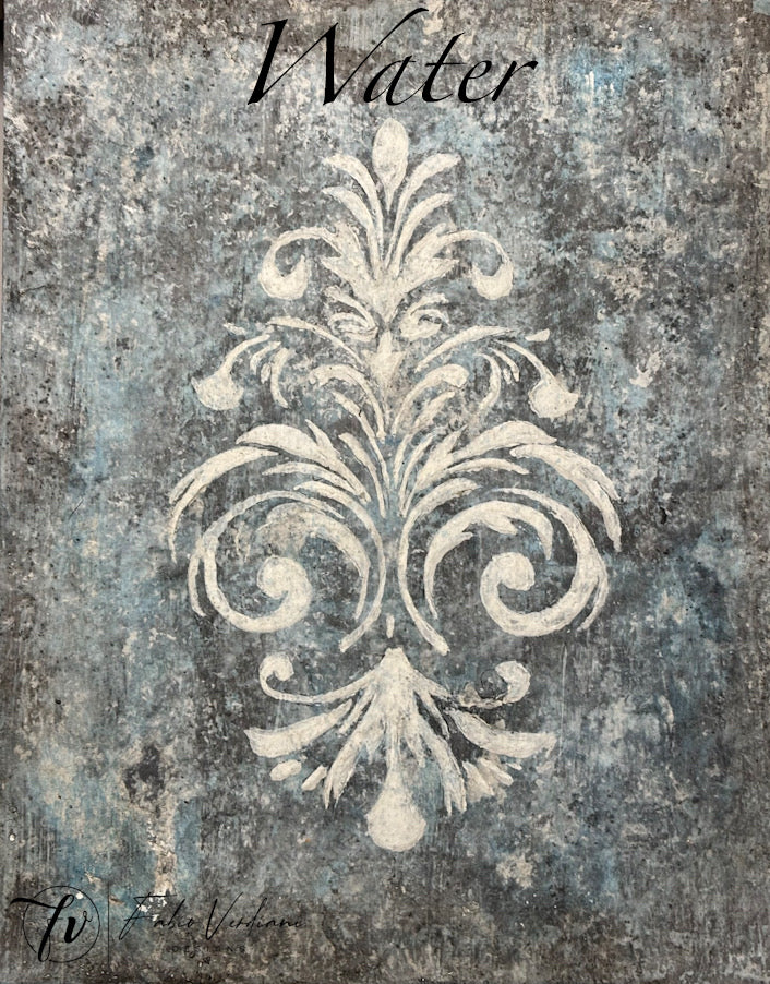 Set of distressed patina hand painted boards (11x14) inspired by The Four Elements - casein on gesso