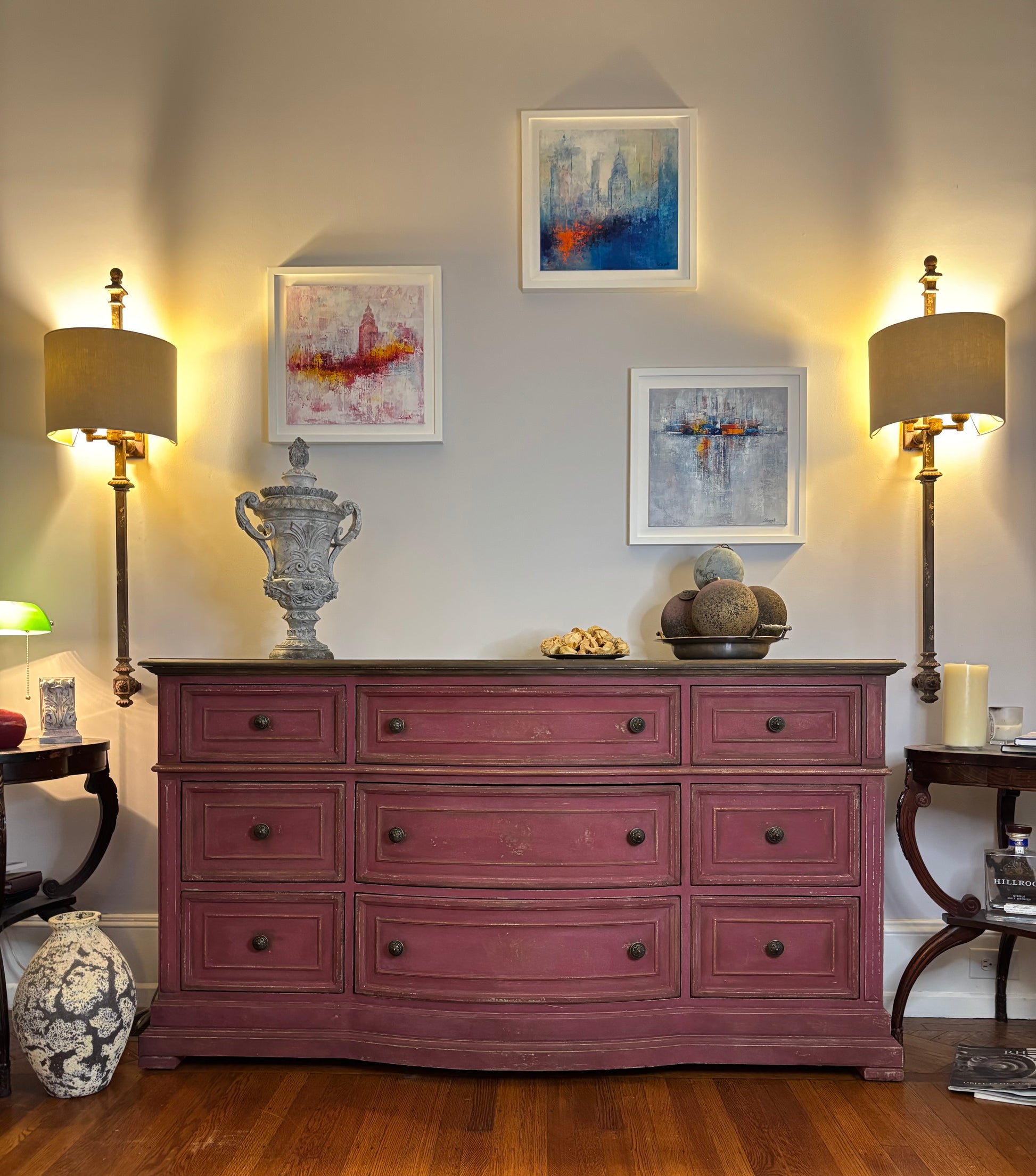 Large Dresser- Burgundy and Dark Brown, distressed, Patina Toscana