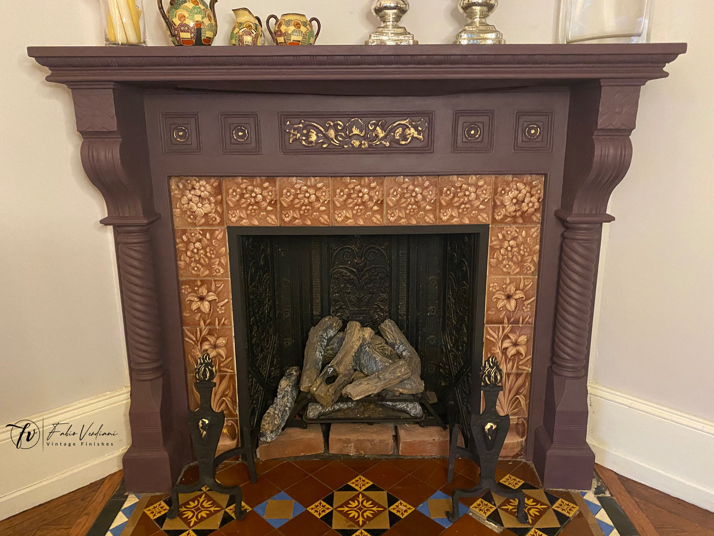 Victorian Fireplace makeover in Annie Sloan Tyrian Plum and Athenian Black