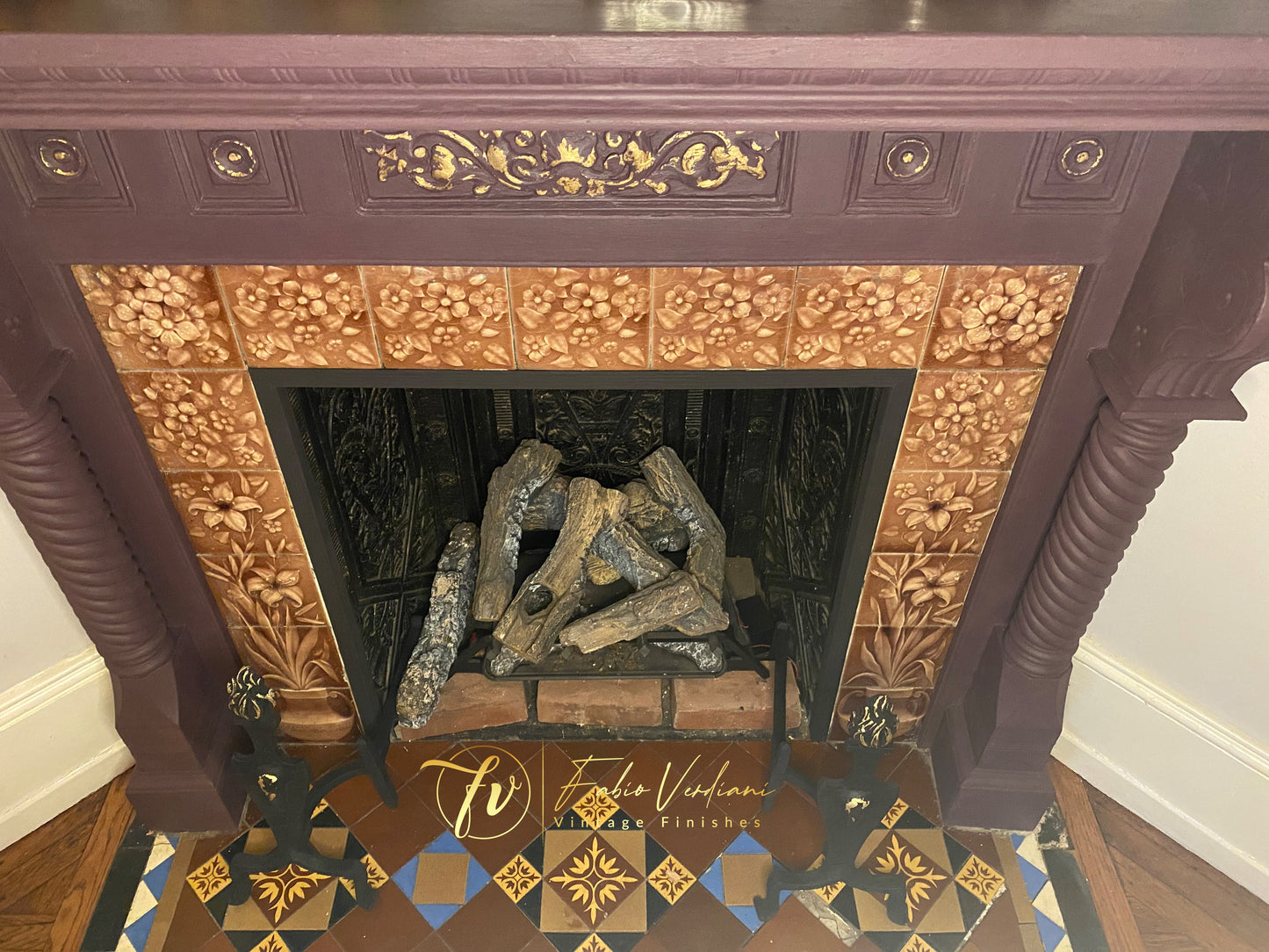 Victorian Fireplace makeover in Annie Sloan Tyrian Plum and Athenian Black