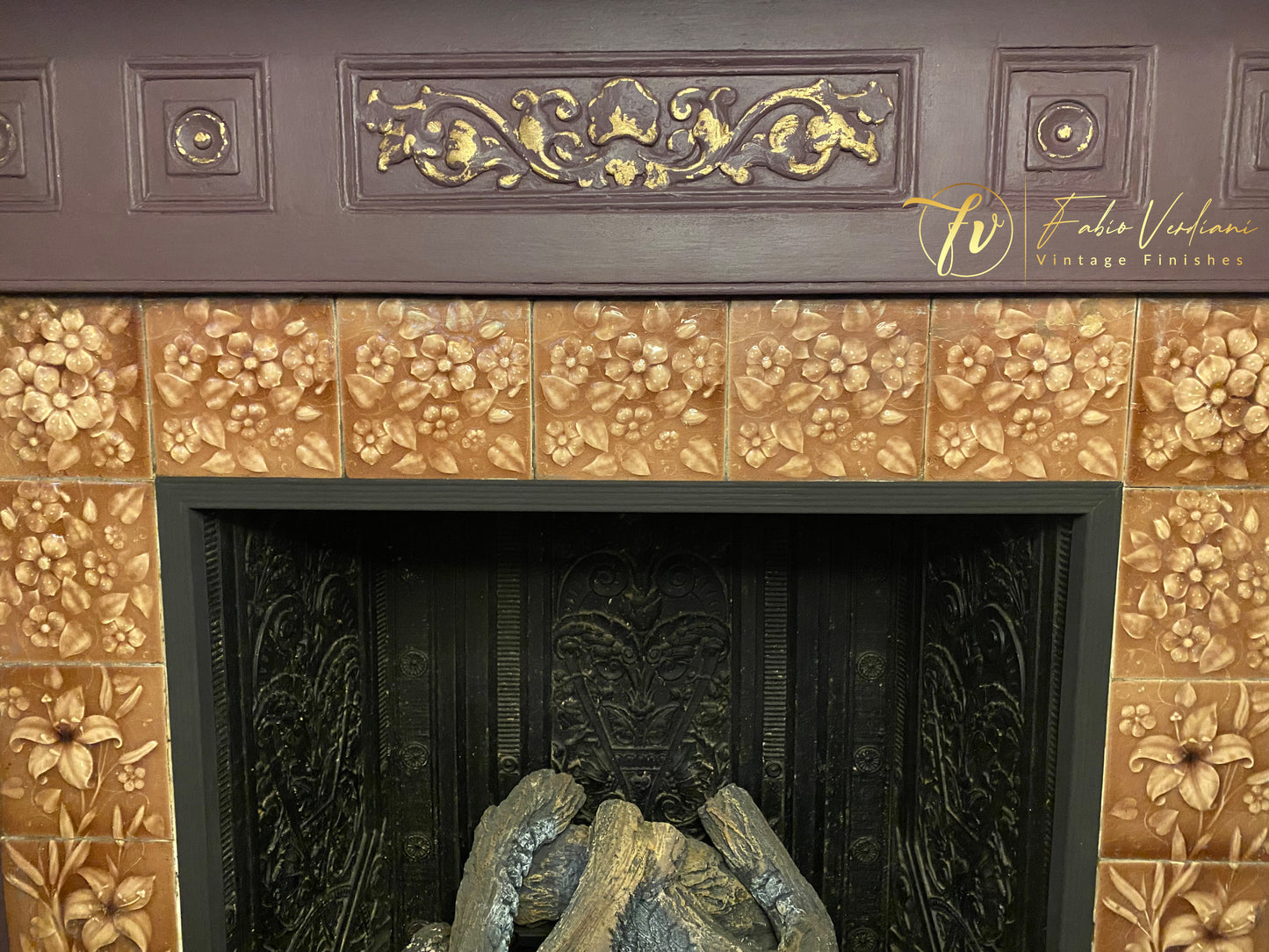 Victorian Fireplace makeover in Annie Sloan Tyrian Plum and Athenian Black