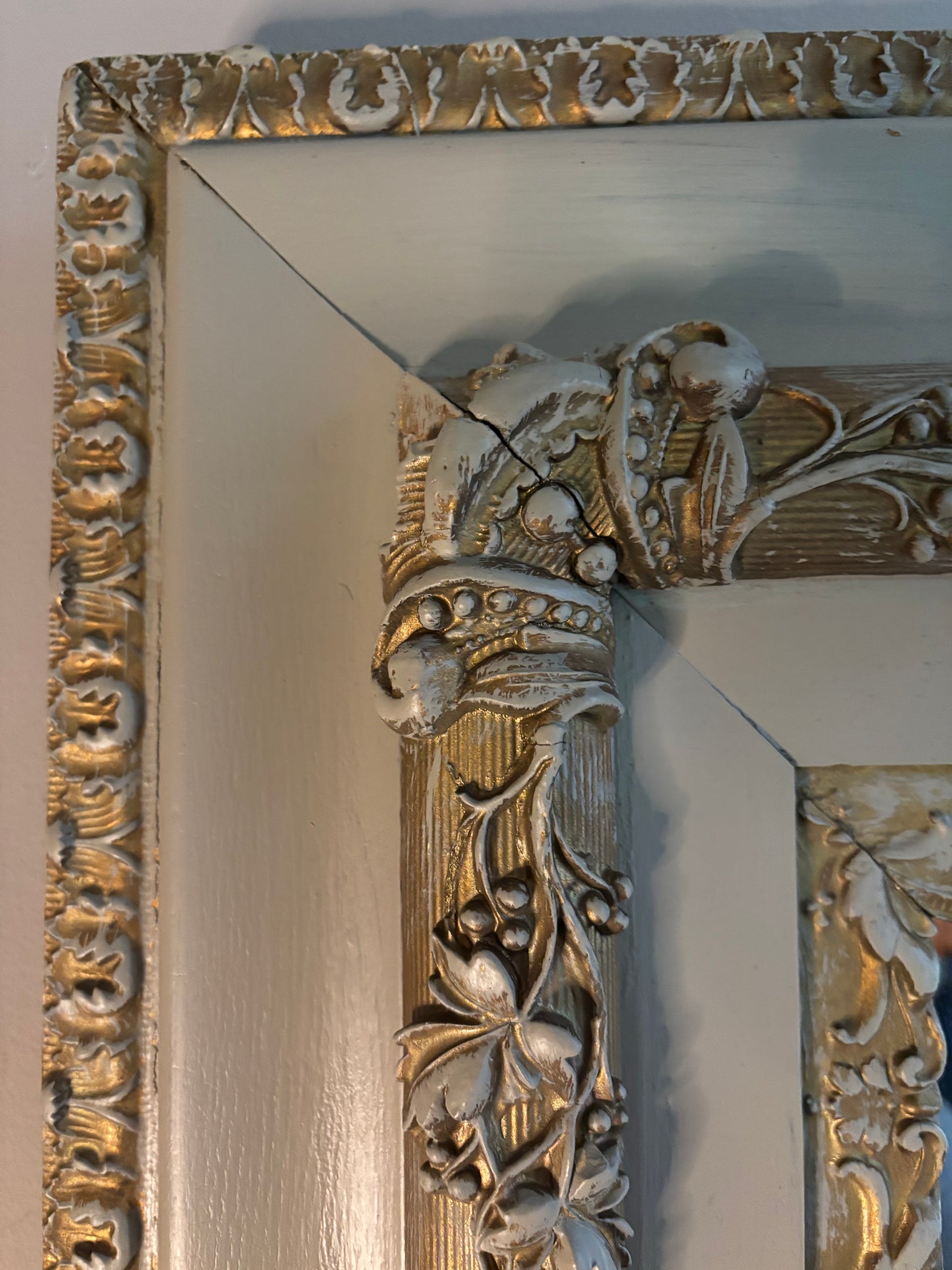 Grey rectangular mirror  with golden decorative molding