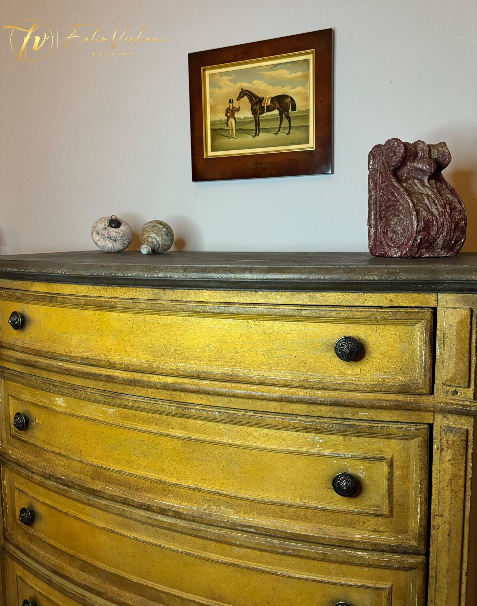 Tall Boy Dresser- Mustard Yellow and Dark Brown, distressed, Patina Toscana Tall Boy Dresser- Mustard Yellow and Dark Brown, distressed, Patina Toscana