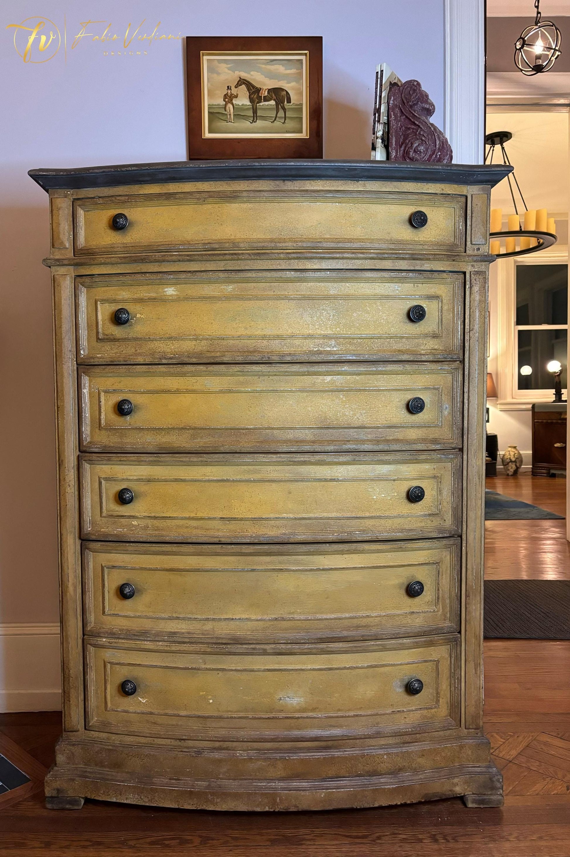 long boy dresser Tall Boy Dresser- Mustard Yellow and Dark Brown, distressed, Patina To – Fabio Verdiani Designs