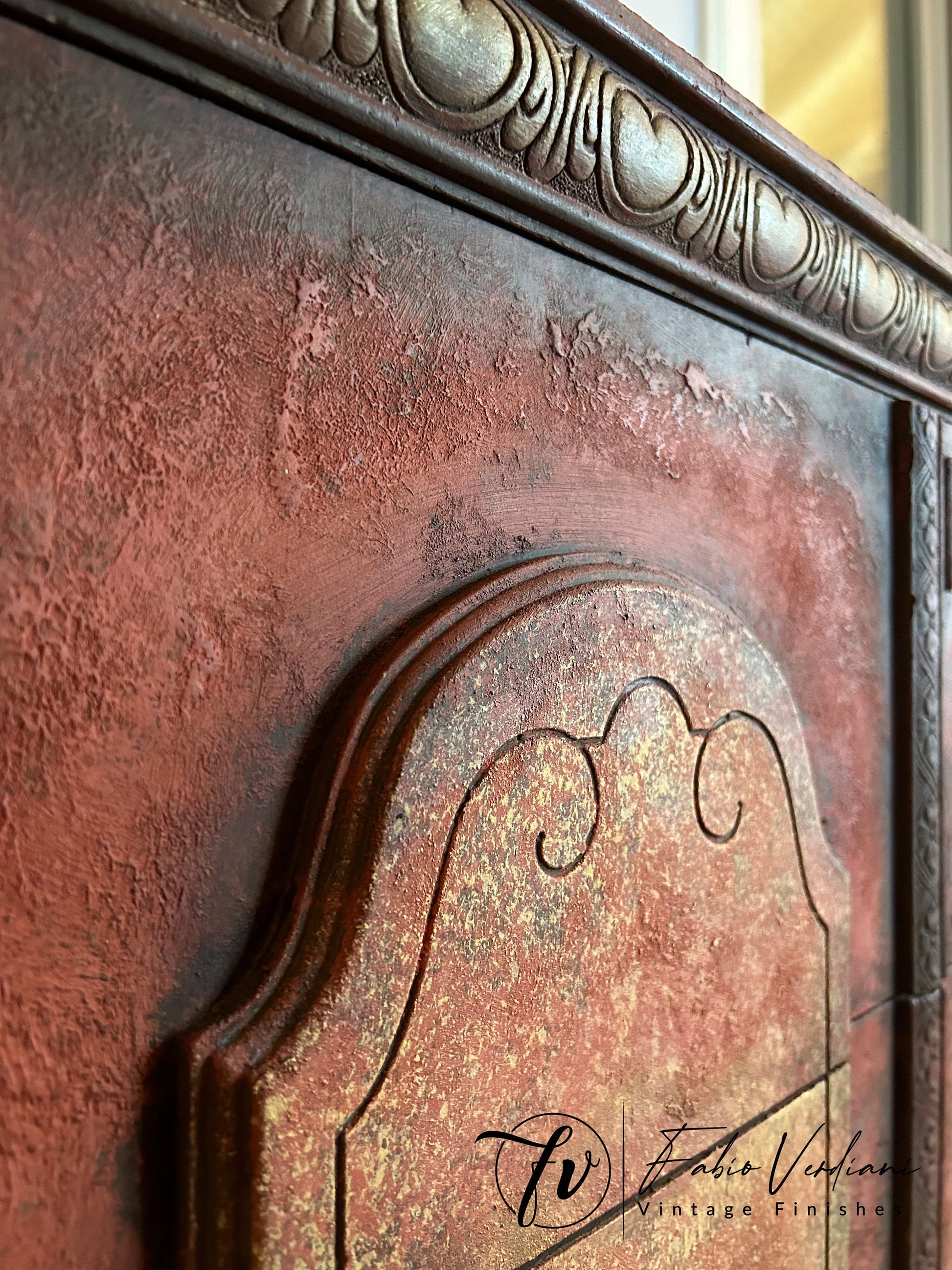 Tall Dresser Red and Yellow Moroccan Thirties style with moldings front detail