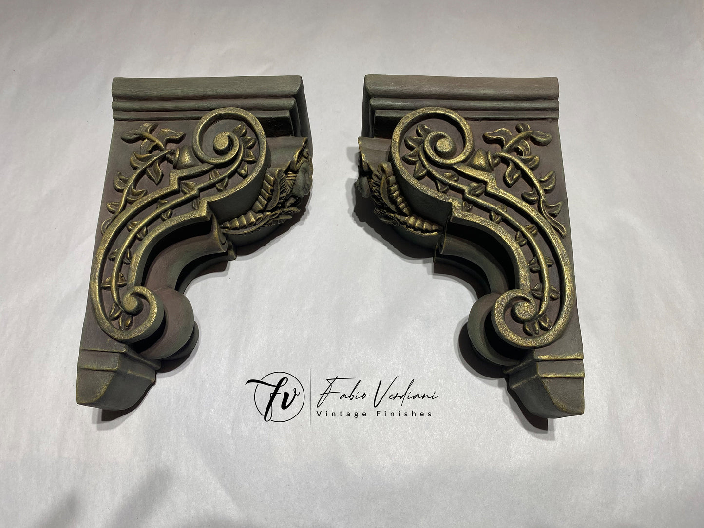 Corbel pair, gothic distressed Faux Metal and Bronze Wax