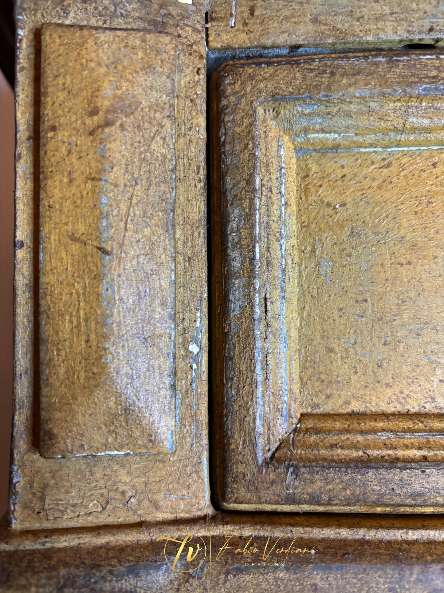 Tall Boy Dresser-  Mustard Yellow and Dark Brown, distressed, Patina Toscana